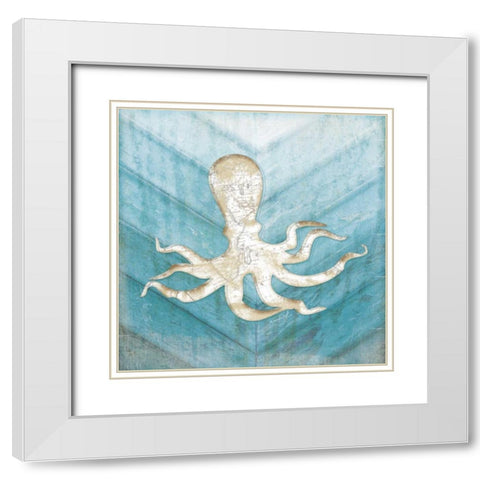 Coastal Octopus White Modern Wood Framed Art Print with Double Matting by Pugh, Jennifer