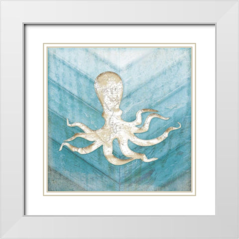 Coastal Octopus White Modern Wood Framed Art Print with Double Matting by Pugh, Jennifer