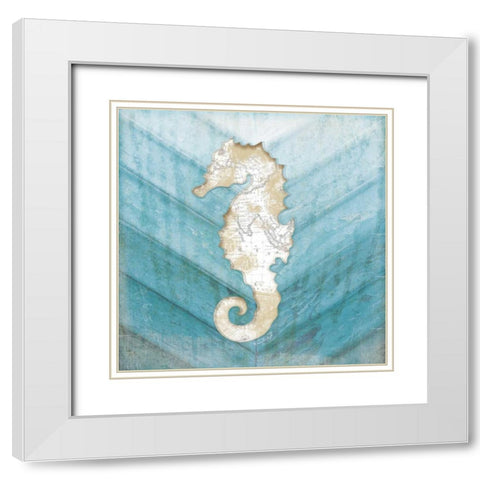 Coastal Seahorse White Modern Wood Framed Art Print with Double Matting by Pugh, Jennifer
