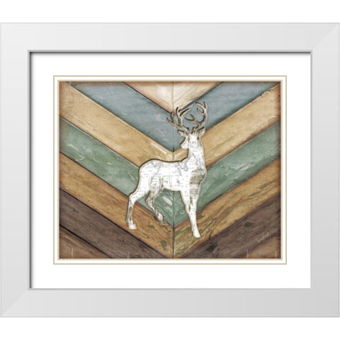 Lodge Deer White Modern Wood Framed Art Print with Double Matting by Pugh, Jennifer