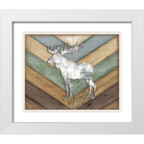 Lodge Moose White Modern Wood Framed Art Print with Double Matting by Pugh, Jennifer