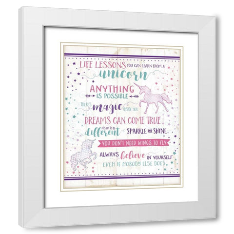 Life Lessons Unicorn White Modern Wood Framed Art Print with Double Matting by Pugh, Jennifer