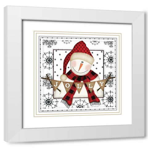 Snowman Snowflake White Modern Wood Framed Art Print with Double Matting by Pugh, Jennifer