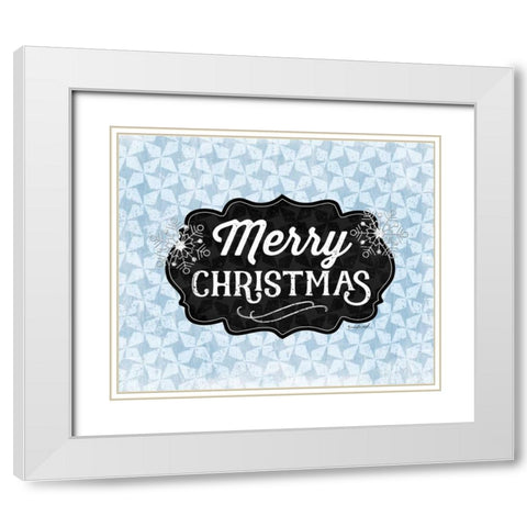 Merry Christmas Blue White Modern Wood Framed Art Print with Double Matting by Pugh, Jennifer