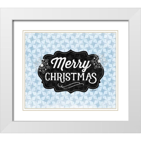 Merry Christmas Blue White Modern Wood Framed Art Print with Double Matting by Pugh, Jennifer