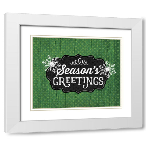 Seasons Greetings - Green White Modern Wood Framed Art Print with Double Matting by Pugh, Jennifer