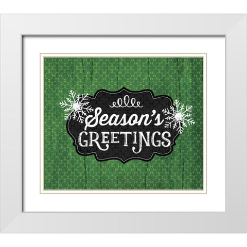 Seasons Greetings - Green White Modern Wood Framed Art Print with Double Matting by Pugh, Jennifer