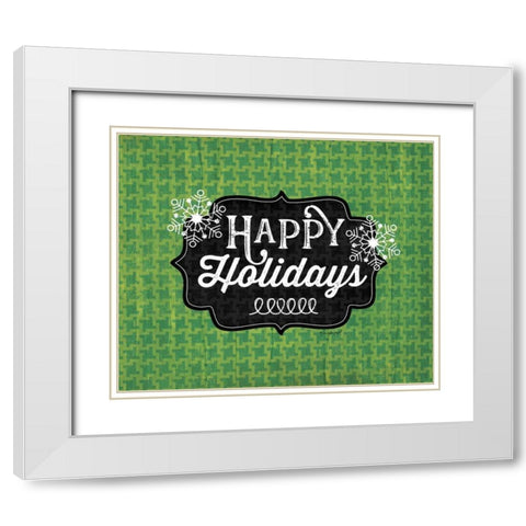 Happy Holidays - Green White Modern Wood Framed Art Print with Double Matting by Pugh, Jennifer
