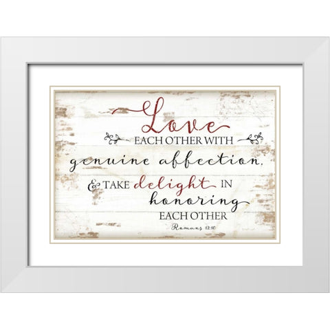 Romans 12:10 White Modern Wood Framed Art Print with Double Matting by Pugh, Jennifer