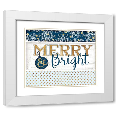 Merry and Bright Blue White Modern Wood Framed Art Print with Double Matting by Pugh, Jennifer