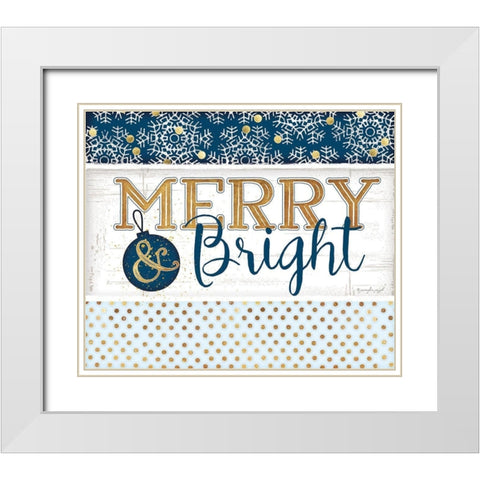 Merry and Bright Blue White Modern Wood Framed Art Print with Double Matting by Pugh, Jennifer