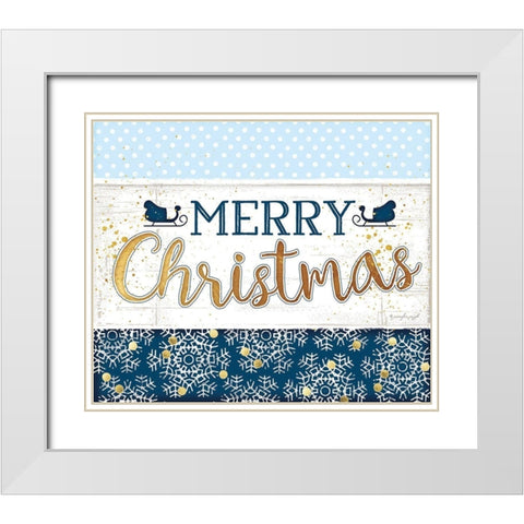 Merry Christmas Blue White Modern Wood Framed Art Print with Double Matting by Pugh, Jennifer