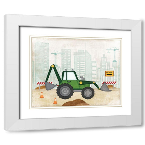 Backhoe White Modern Wood Framed Art Print with Double Matting by Pugh, Jennifer