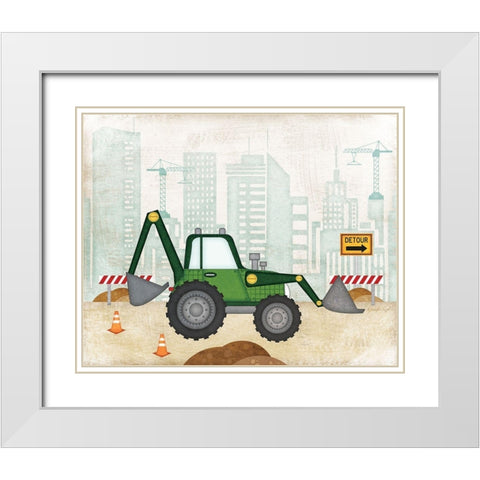 Backhoe White Modern Wood Framed Art Print with Double Matting by Pugh, Jennifer