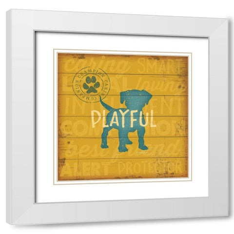 Playful Dog White Modern Wood Framed Art Print with Double Matting by Pugh, Jennifer