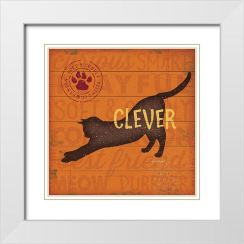 Clever Cat White Modern Wood Framed Art Print with Double Matting by Pugh, Jennifer