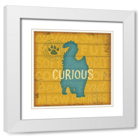 Curious Cat White Modern Wood Framed Art Print with Double Matting by Pugh, Jennifer