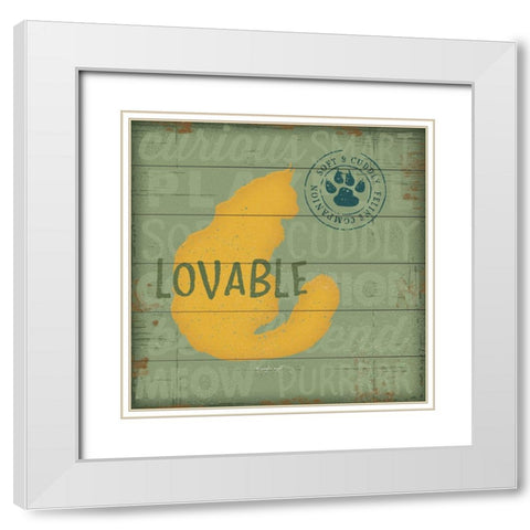 Loveable Cat White Modern Wood Framed Art Print with Double Matting by Pugh, Jennifer