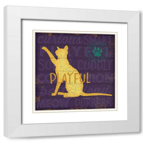 Playful Cat White Modern Wood Framed Art Print with Double Matting by Pugh, Jennifer