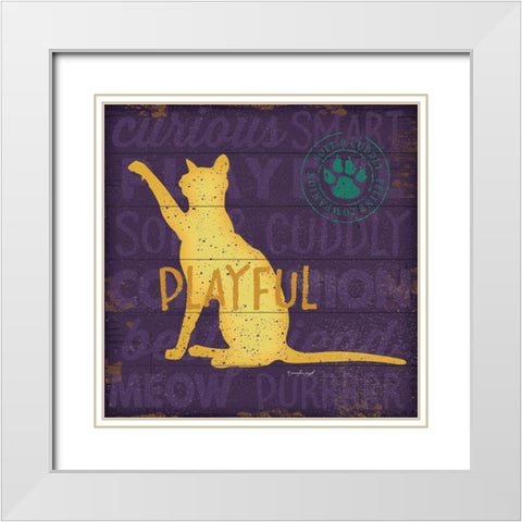 Playful Cat White Modern Wood Framed Art Print with Double Matting by Pugh, Jennifer