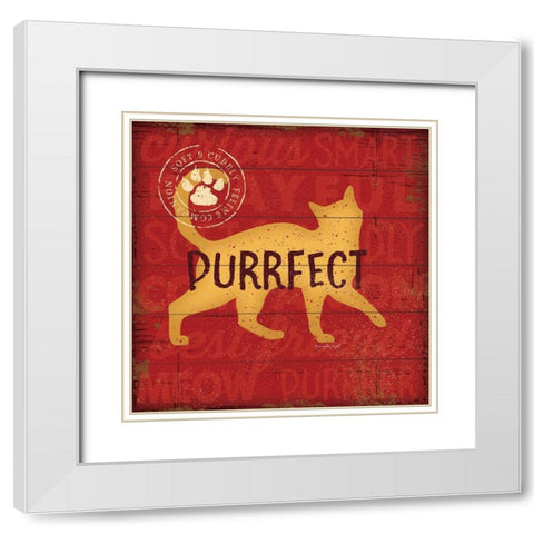 Purrrfect Cat White Modern Wood Framed Art Print with Double Matting by Pugh, Jennifer