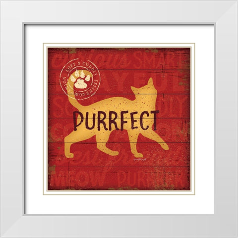 Purrrfect Cat White Modern Wood Framed Art Print with Double Matting by Pugh, Jennifer