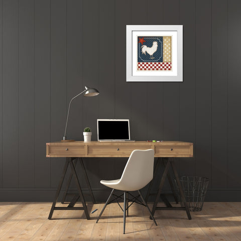 Red White and Blue Rooster I White Modern Wood Framed Art Print with Double Matting by Pugh, Jennifer