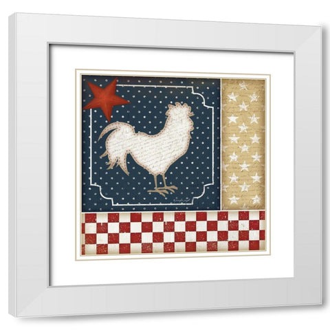 Red White and Blue Rooster I White Modern Wood Framed Art Print with Double Matting by Pugh, Jennifer