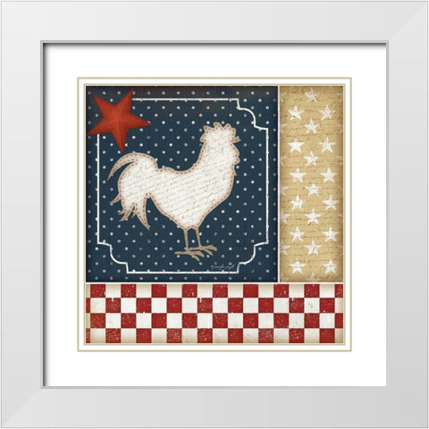 Red White and Blue Rooster I White Modern Wood Framed Art Print with Double Matting by Pugh, Jennifer