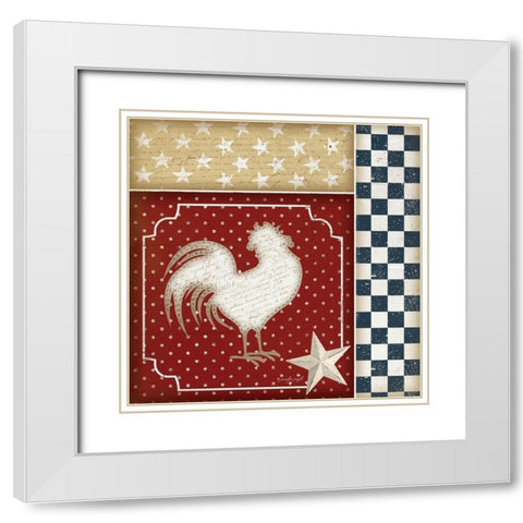 Red White and Blue Rooster IV White Modern Wood Framed Art Print with Double Matting by Pugh, Jennifer