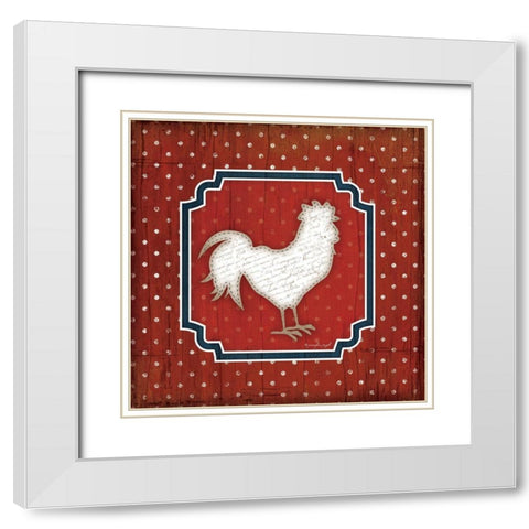 Red White and Blue Rooster IX White Modern Wood Framed Art Print with Double Matting by Pugh, Jennifer