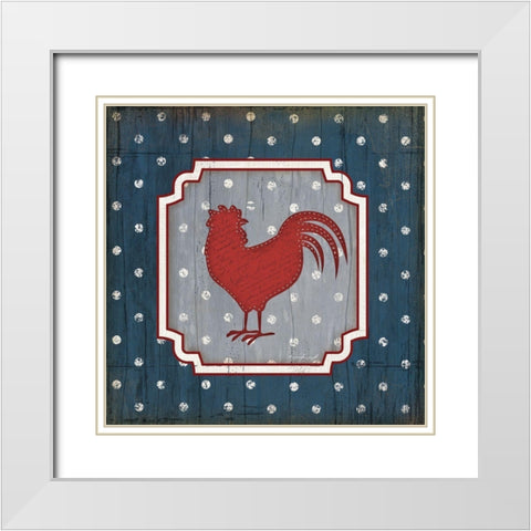 Red White and Blue Rooster X White Modern Wood Framed Art Print with Double Matting by Pugh, Jennifer