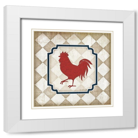Red White and Blue Rooster XI White Modern Wood Framed Art Print with Double Matting by Pugh, Jennifer
