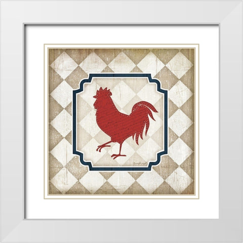 Red White and Blue Rooster XI White Modern Wood Framed Art Print with Double Matting by Pugh, Jennifer
