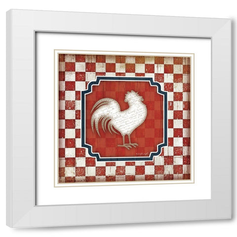 Red White and Blue Rooster XII White Modern Wood Framed Art Print with Double Matting by Pugh, Jennifer