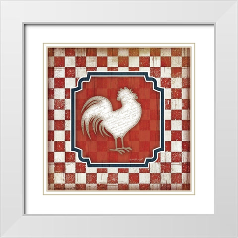Red White and Blue Rooster XII White Modern Wood Framed Art Print with Double Matting by Pugh, Jennifer