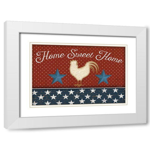 Red White and Blue Rooster III White Modern Wood Framed Art Print with Double Matting by Pugh, Jennifer