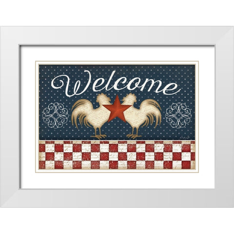 Red White and Blue Rooster II White Modern Wood Framed Art Print with Double Matting by Pugh, Jennifer