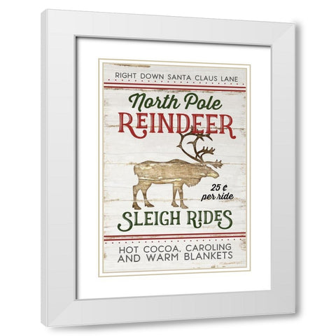 Vintage Reindeer Rides White Modern Wood Framed Art Print with Double Matting by Pugh, Jennifer