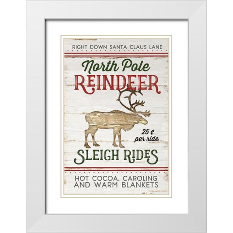 Vintage Reindeer Rides White Modern Wood Framed Art Print with Double Matting by Pugh, Jennifer