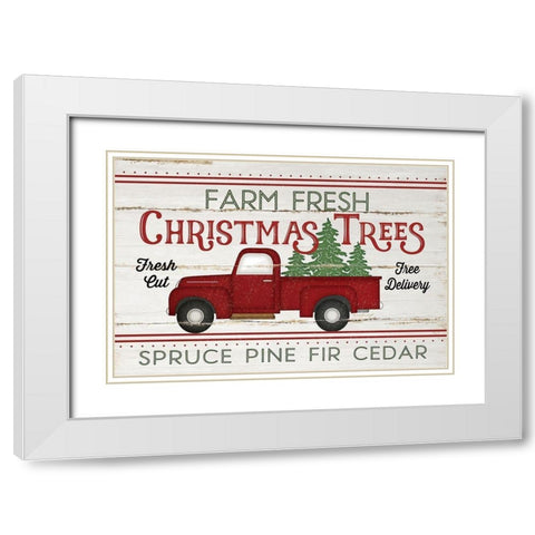 Vintage Truck Farm Christmas Trees White Modern Wood Framed Art Print with Double Matting by Pugh, Jennifer