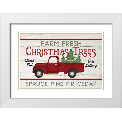 Vintage Truck Farm Christmas Trees White Modern Wood Framed Art Print with Double Matting by Pugh, Jennifer