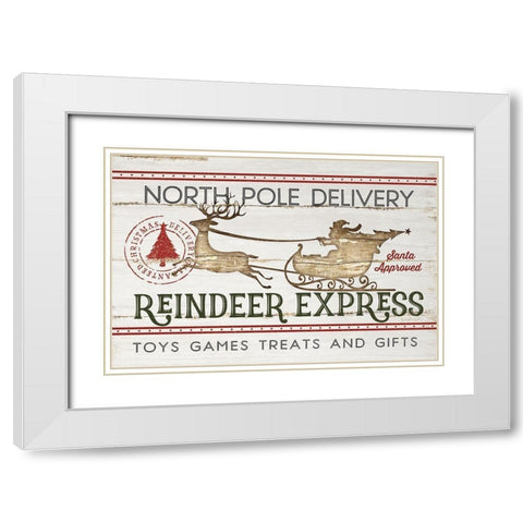 Reindeer Express White Modern Wood Framed Art Print with Double Matting by Pugh, Jennifer