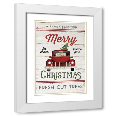 Vintage Truck Merry Christmas White Modern Wood Framed Art Print with Double Matting by Pugh, Jennifer