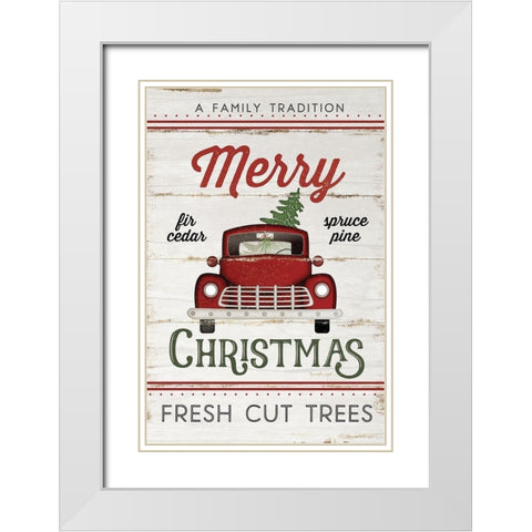 Vintage Truck Merry Christmas White Modern Wood Framed Art Print with Double Matting by Pugh, Jennifer