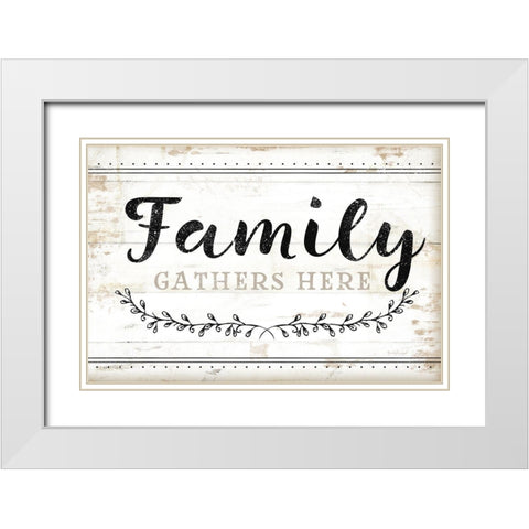 Family Gathers Here White Modern Wood Framed Art Print with Double Matting by Pugh, Jennifer