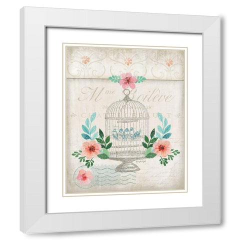 French Spring Birdcage White Modern Wood Framed Art Print with Double Matting by Pugh, Jennifer