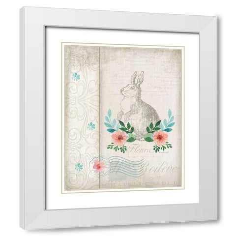 French Spring Rabbit White Modern Wood Framed Art Print with Double Matting by Pugh, Jennifer