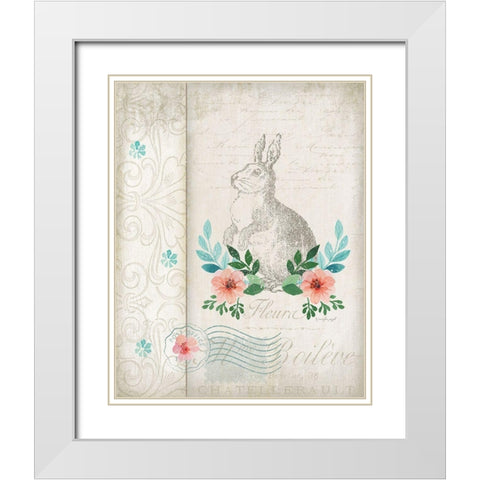 French Spring Rabbit White Modern Wood Framed Art Print with Double Matting by Pugh, Jennifer