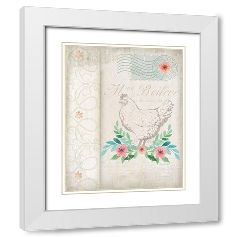 French Spring Chicken White Modern Wood Framed Art Print with Double Matting by Pugh, Jennifer